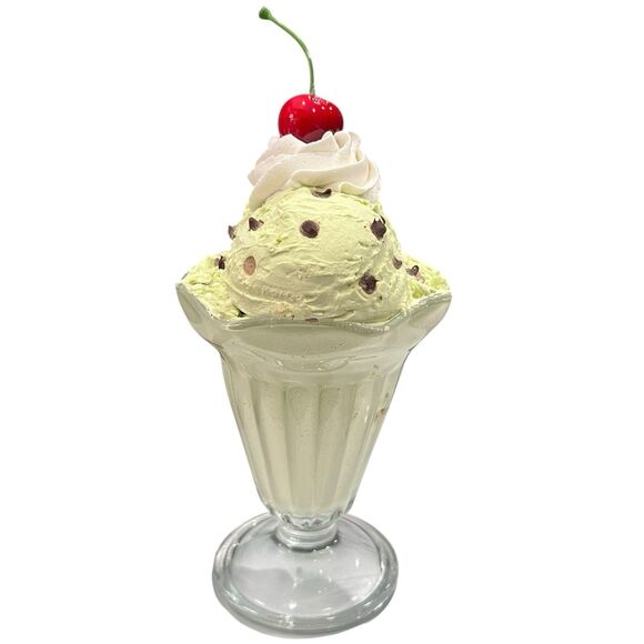 Faux Fake Ice Cream Sundae Parfait Food Display Heavy Glass Dish Realistic Decor - Picture 2 of 7